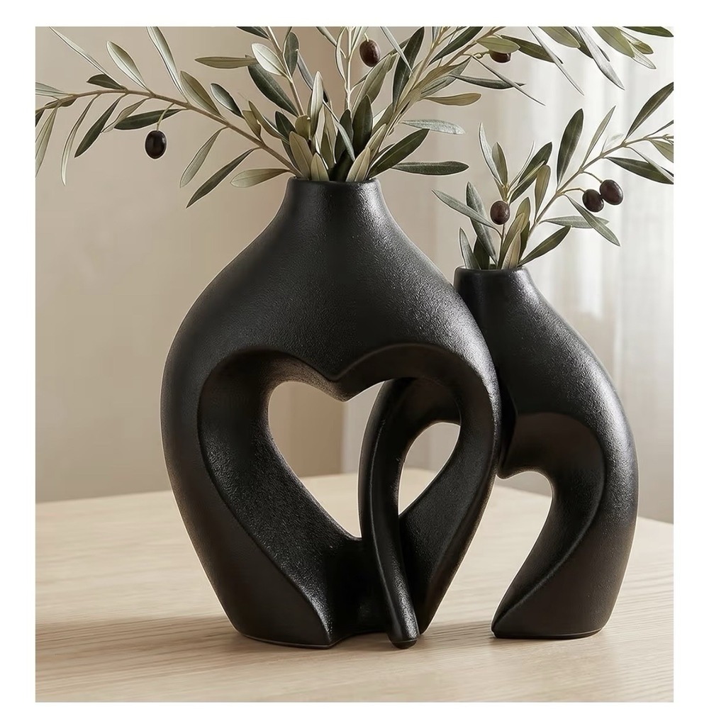 Black Ceramic Flower Vases Home Decor Heart Shaped Vase Set Of 2 Nordic Centerpi